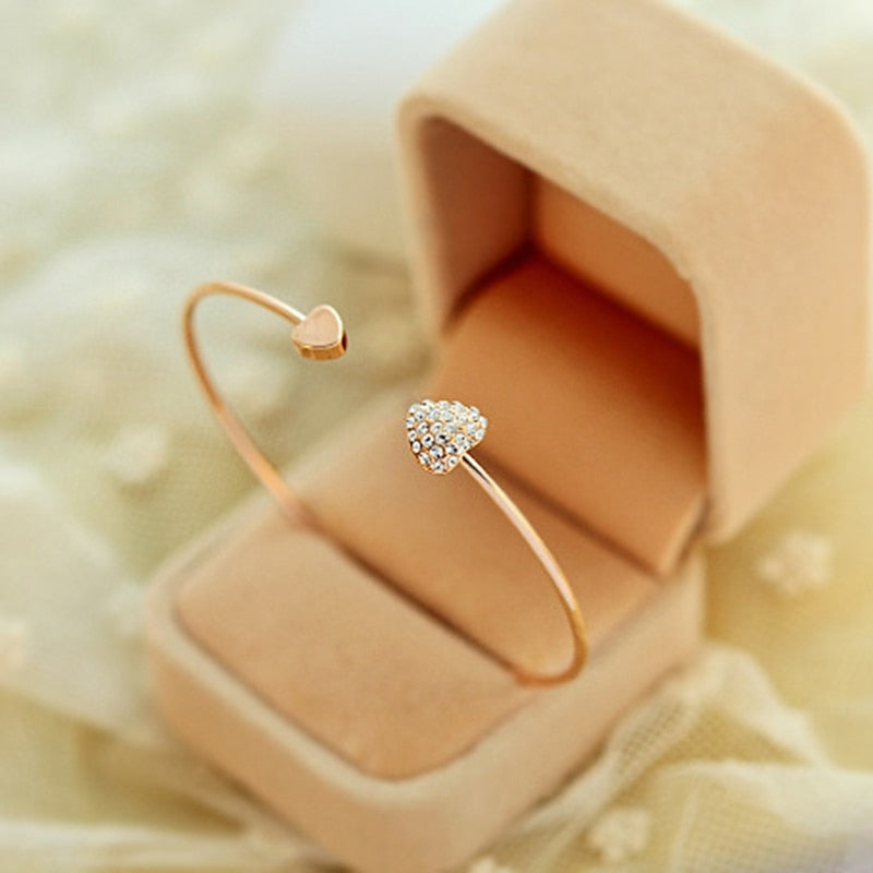 $7.22 - Adjustable Crystal Double Heart Knot Cuff Bracelet for Women, Bilezik Jewelry Gift Mujer Pulseras