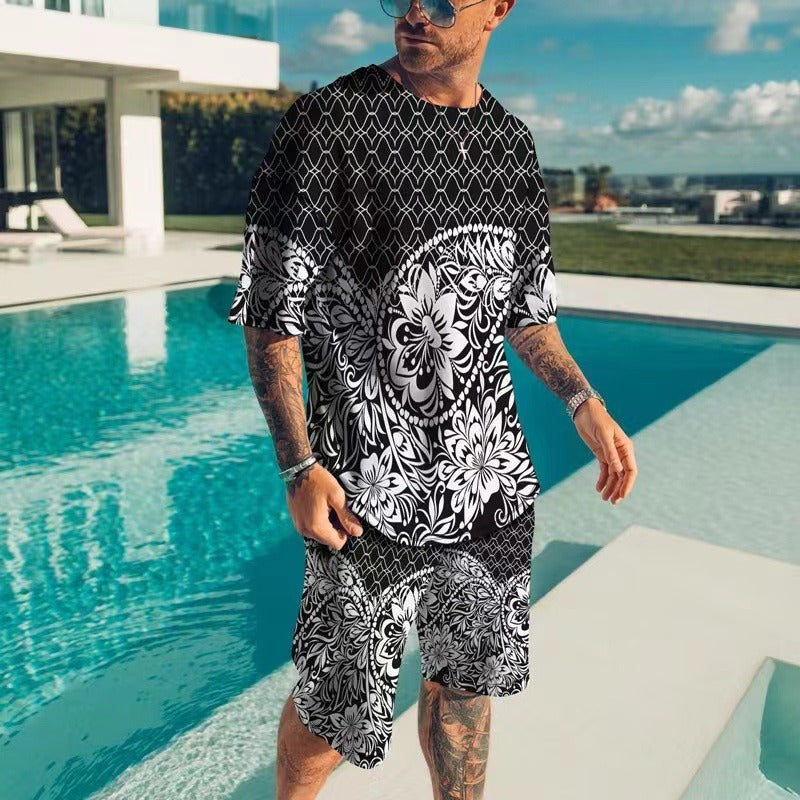 Ensemble de t-shirts décontractés pour hommes à manches courtes et col rond avec impression 3D