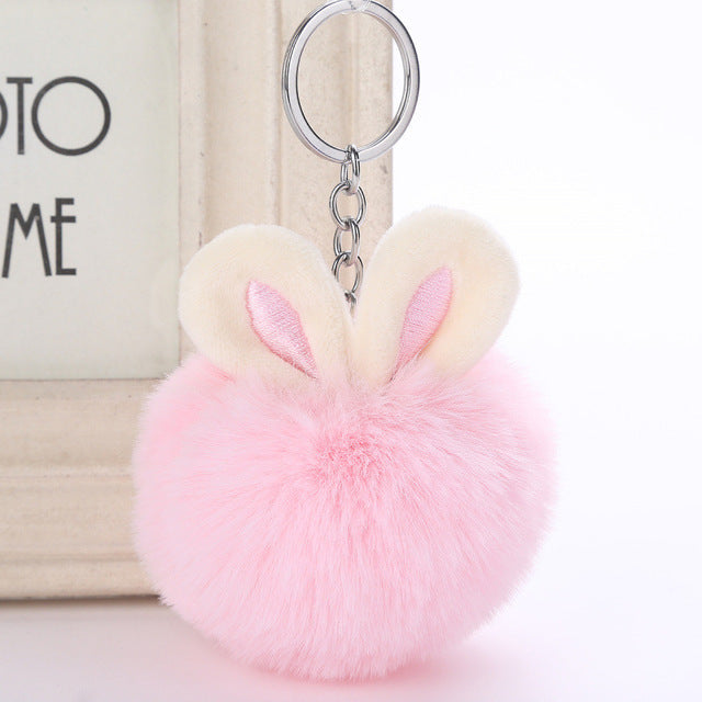13,98 USD - Pendentif boule de poils oreilles de lapin mignonnes, accessoires de mode pour sacs à main, porte-clés en peluche, ornements
