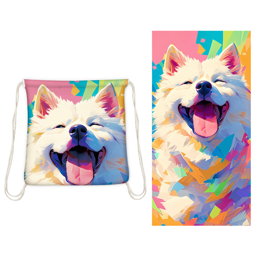 Serviette de plage pliable 2-en-1 et serviette de bain imprimée – Serviette de plage tout-en-un avec sac de rangement