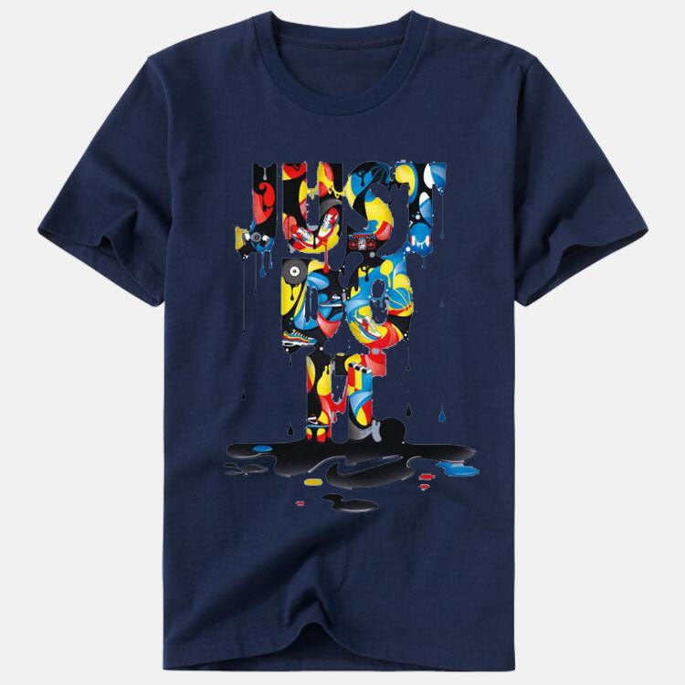 16,51 USD - T-shirt imprimé coloré à col rond pour hommes et femmes « JUST DO IT » ce qui signifie fais-le.