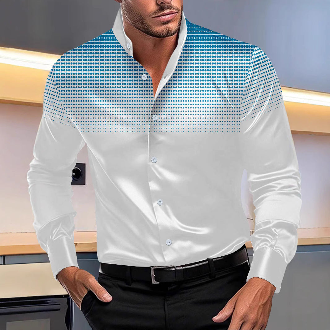 33.76 USD Chemise décontractée pour homme à col montant et manches longues, imprimée de pois ronds sur toutes les faces.