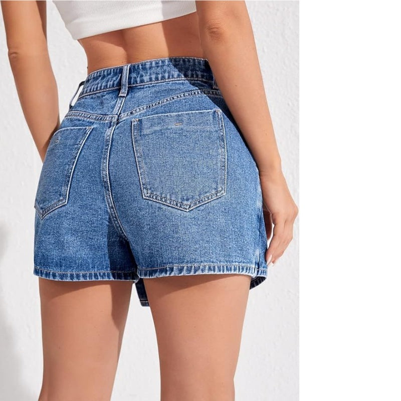 Women's Fashionable High-Slit Plain Cotton Denim Skort