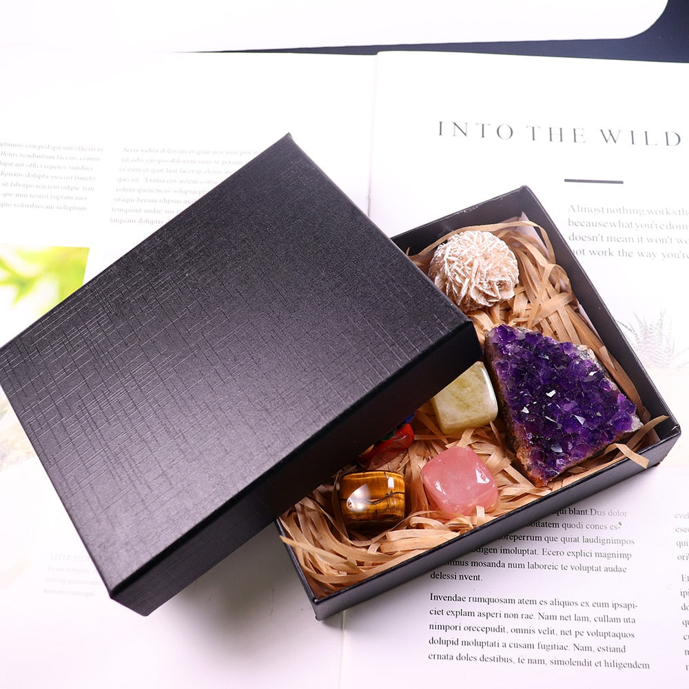 USD 37.27 - Natural Crystal Quartz Specimen Collection, Seven Chakra Healing Gemstone, Boxed.