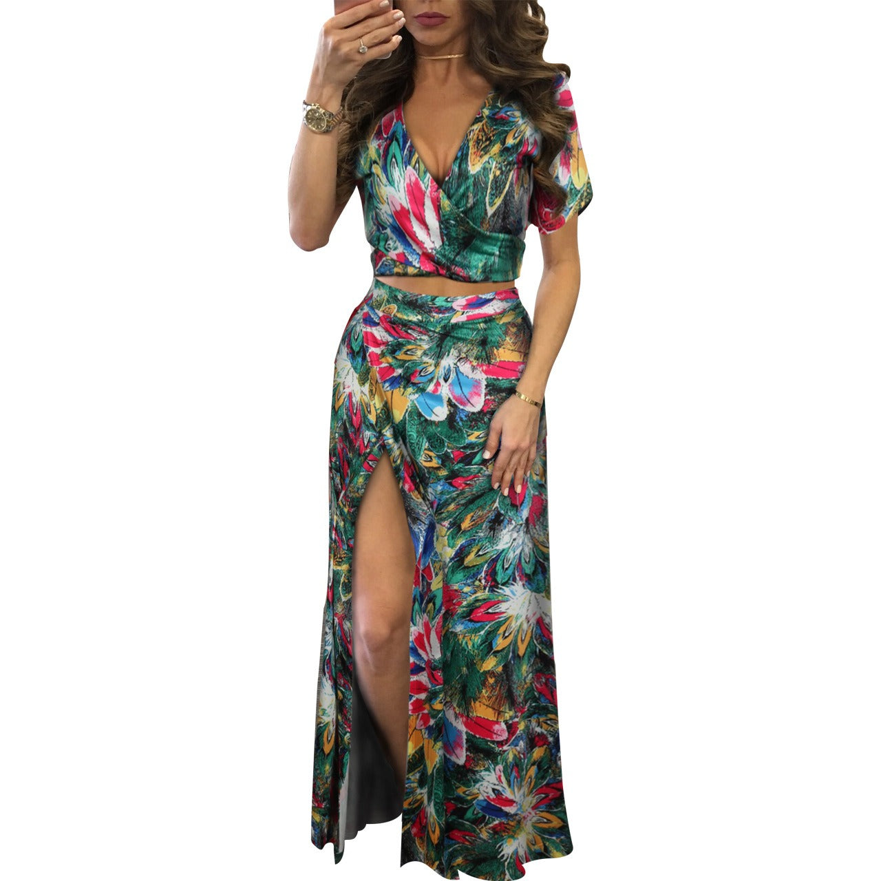 25,54 USD - Ensemble deux pièces robe fleurie classique en promotion