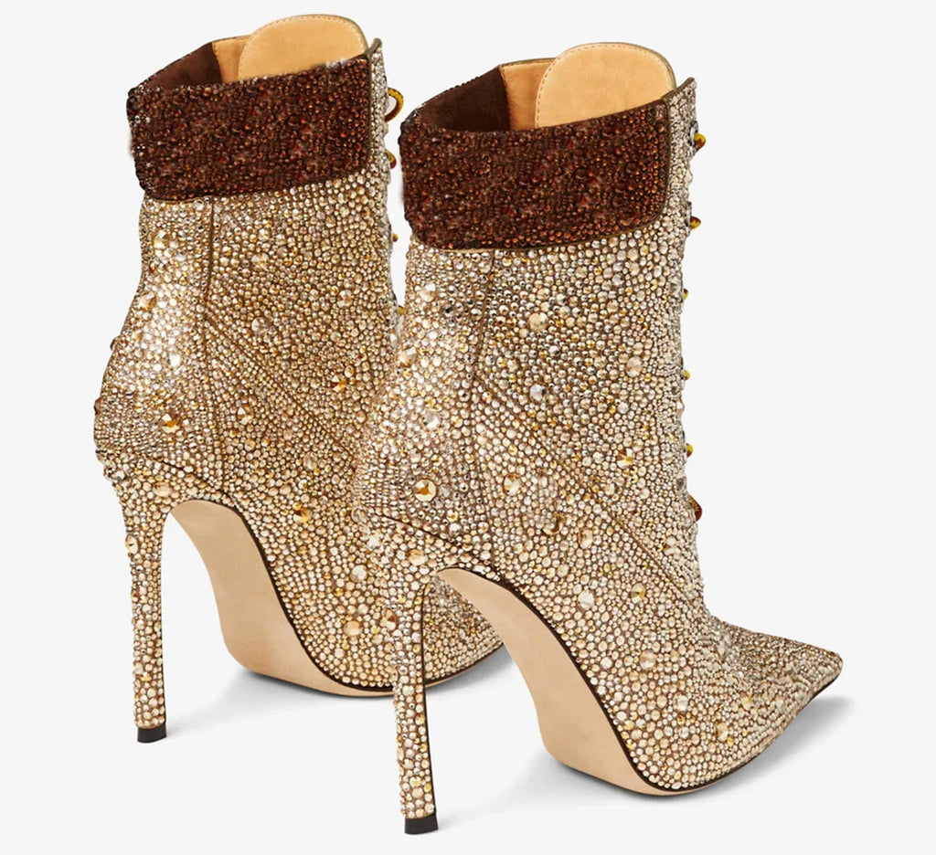 Short ankle boots with crossed straps, dégradé colors, "Water Diamond" style, sexy and daring, perfect for parties and special occasions. Sizes 35 to 41.