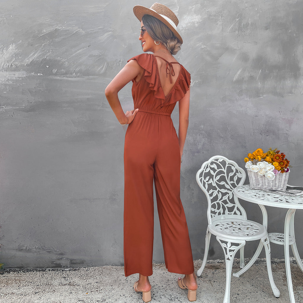 Combinaison pantalon droit pour femme, coupe cintrée à la taille