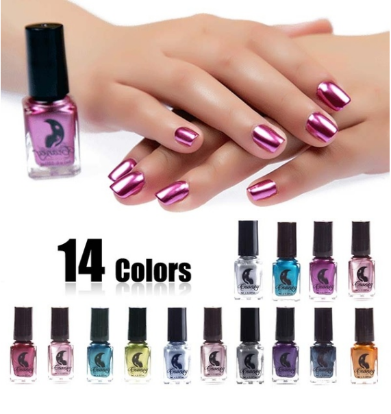 11.64 USD - Trendy and Sexy Metallic Nail Polish for Women, 14 Colors, 6ml, Mirror Effect, Makeup Accessories.