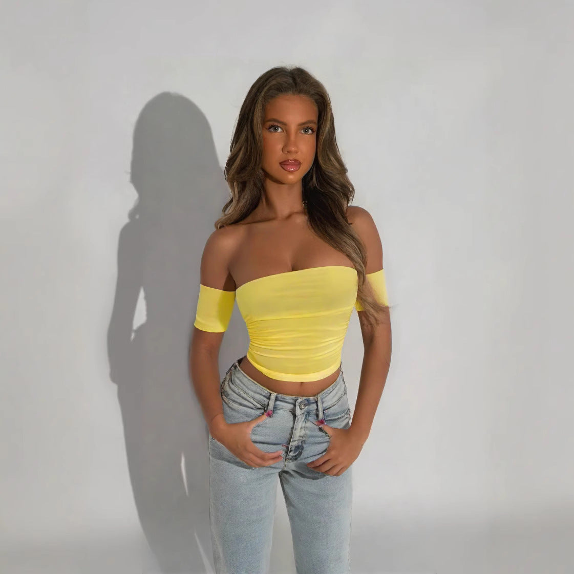 sexy collarless and tight-fitting top