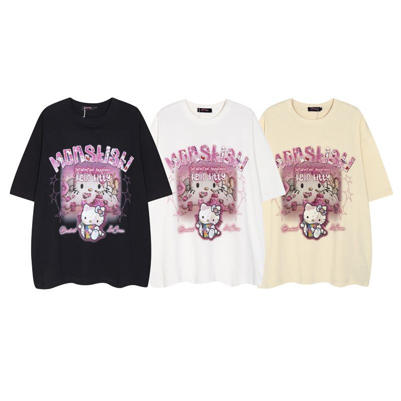 Hello Kitty Print Short-Sleeve T-Shirt for Men and Women