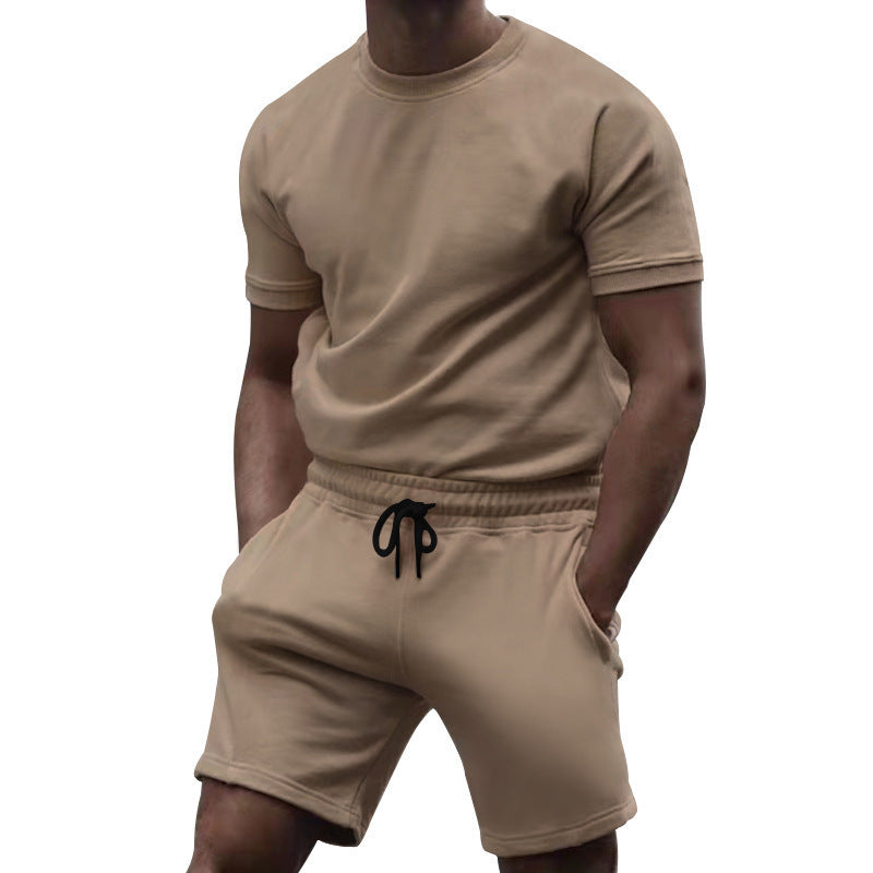 Survêtement de sport et de loisirs d'été pour homme, manches courtes, patchwork, col rond.