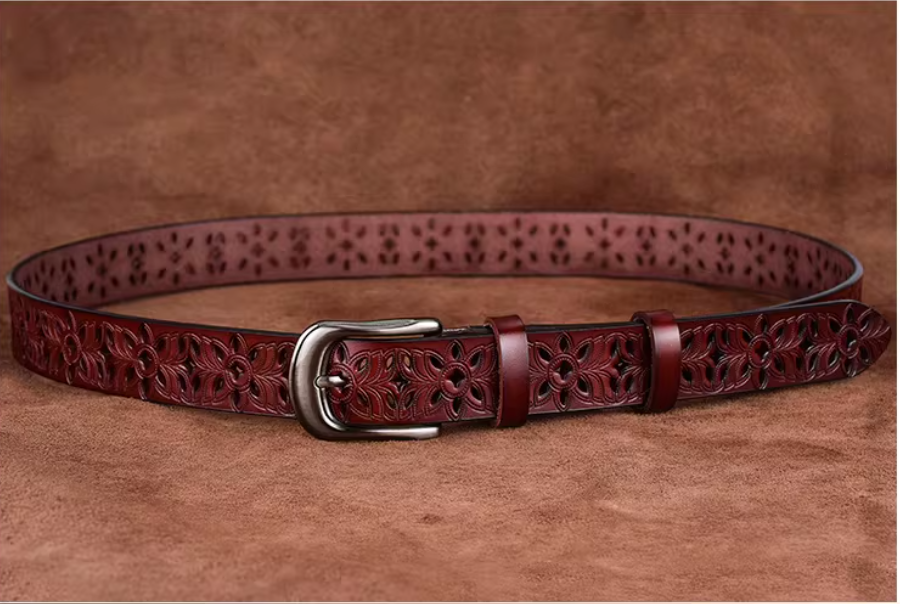 13,39 USD - Ceinture ajourée pour femme, boucle aiguille en cuir véritable, large ceinture en cuir de vachette, tendance et polyvalente