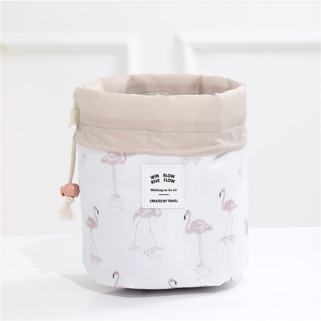 $13.97 - Women's Round Makeup Bag, Ideal for Travel, with Compartments for Toiletries.