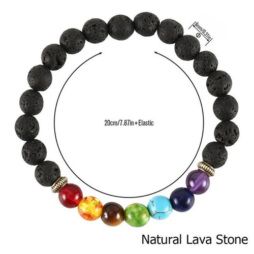 12.81 USD - 7 Chakra Bracelet in Natural Lava Stone - Healing and Balance Beads - Yoga Diffuser and Buddha Prayer Bracelet - Women's Jewelry
