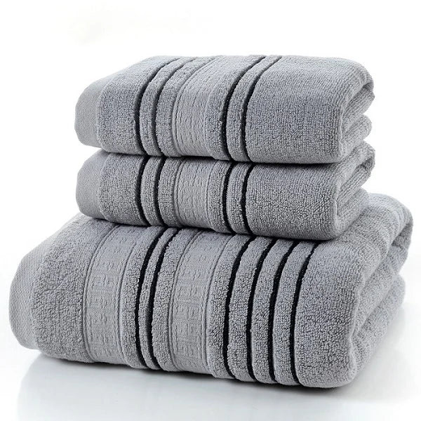 $26.78 - 3-piece Gray Cotton Towel Set for Men: 2 face washcloths, 1 bath towel, and 1 shower towel for camping.