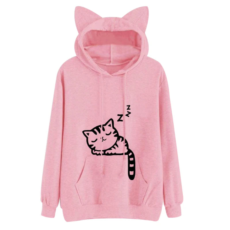 29.10 USD Sweat à capuche femme Kawaii rose hiver motif chat manches longues Moletom