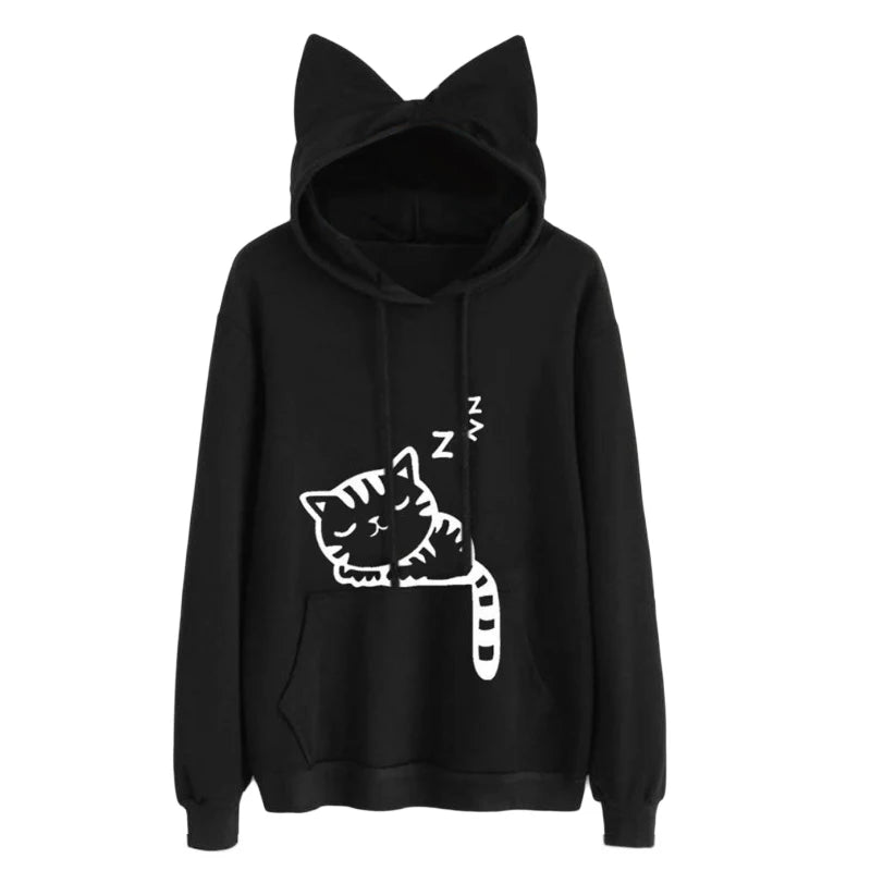 29.10 USD Sweat à capuche femme Kawaii rose hiver motif chat manches longues Moletom
