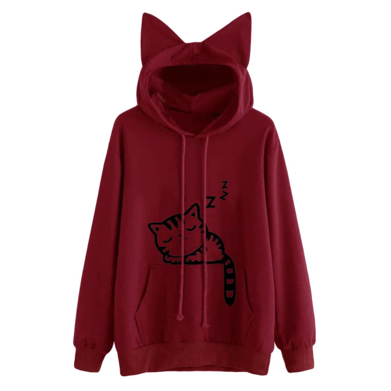 29.10 USD Sweat à capuche femme Kawaii rose hiver motif chat manches longues Moletom