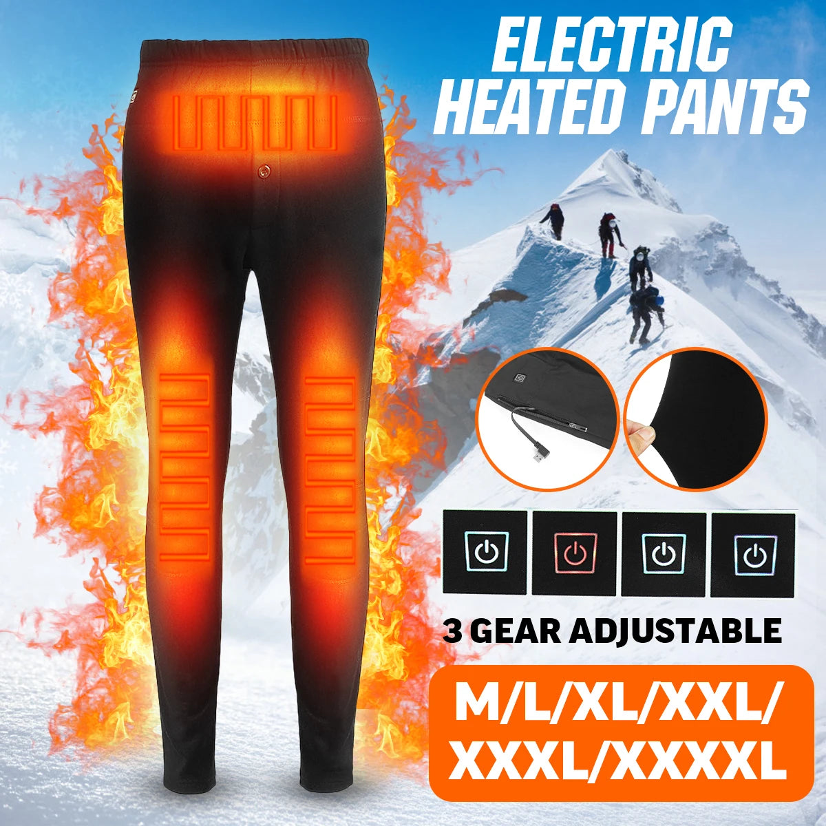 Pantalon chauffant d'hiver pour femme et homme, idéal pour la randonnée, le ski et les activités de plein air. Ce pantalon mince, rechargeable par USB, est également très pratique.
